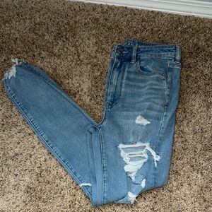 American Eagle Outfitters Blue Skinny Jeans with Distressed Detailing
